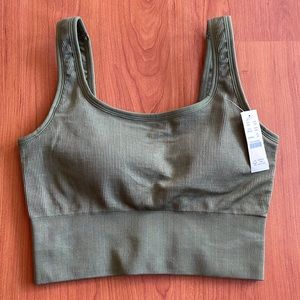 NWT J.Crew Active Ribbed Green Sports Bra Workout Yoga Gym Crop Top Tank XS